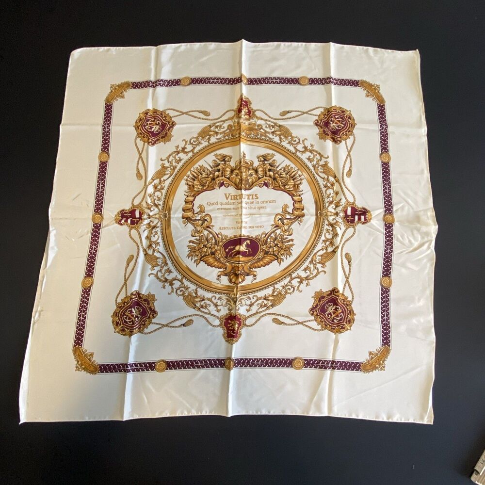Jones New York Scarf VTG 1992 Cream Gold Burgundy Korea Polyester